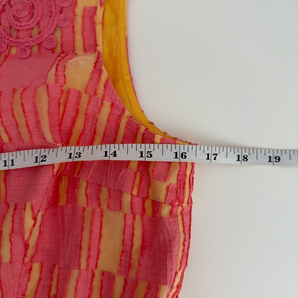Tracy Reese Pink Yellow Linen Blend Fit Flare Midi Dress 8 Spring Wedding Guest - Picture 8 of 9